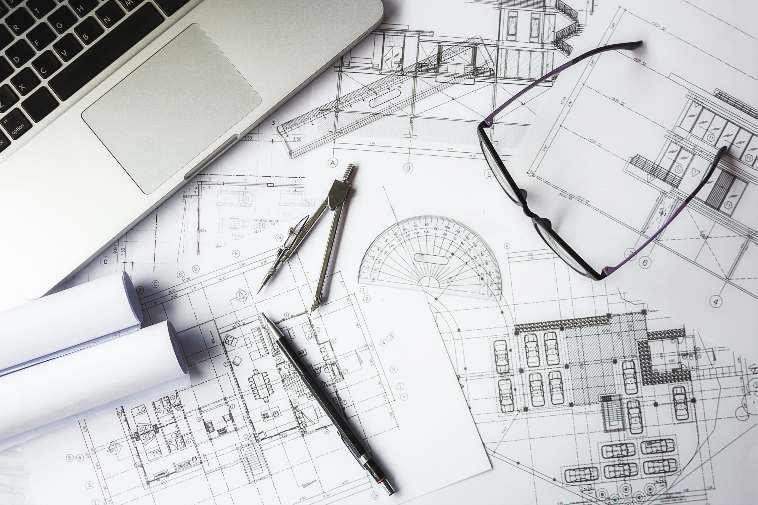 engineering-objects-workplace-top-view-construction